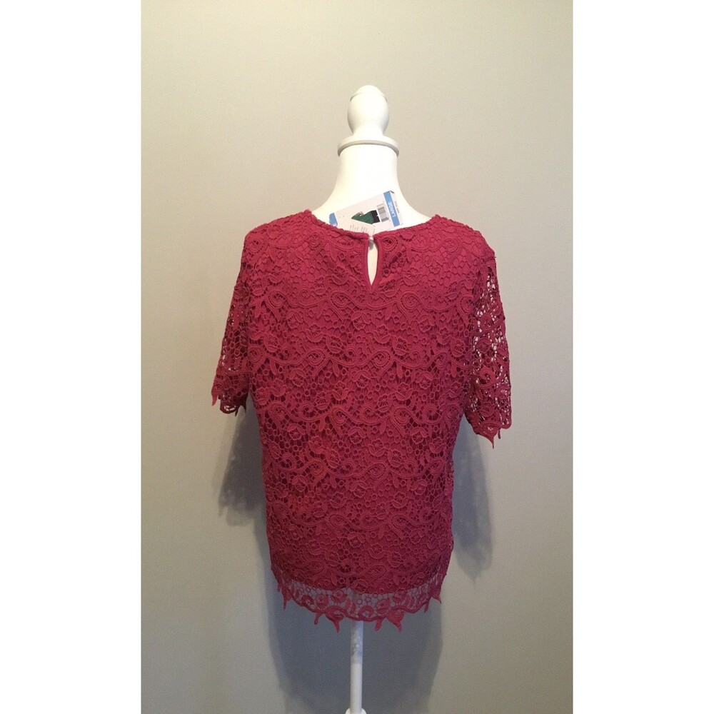 Philosophy Womens Pink short Sleeve Scalloped Crochet NWT Lace Sz L - Picture 5 of 9